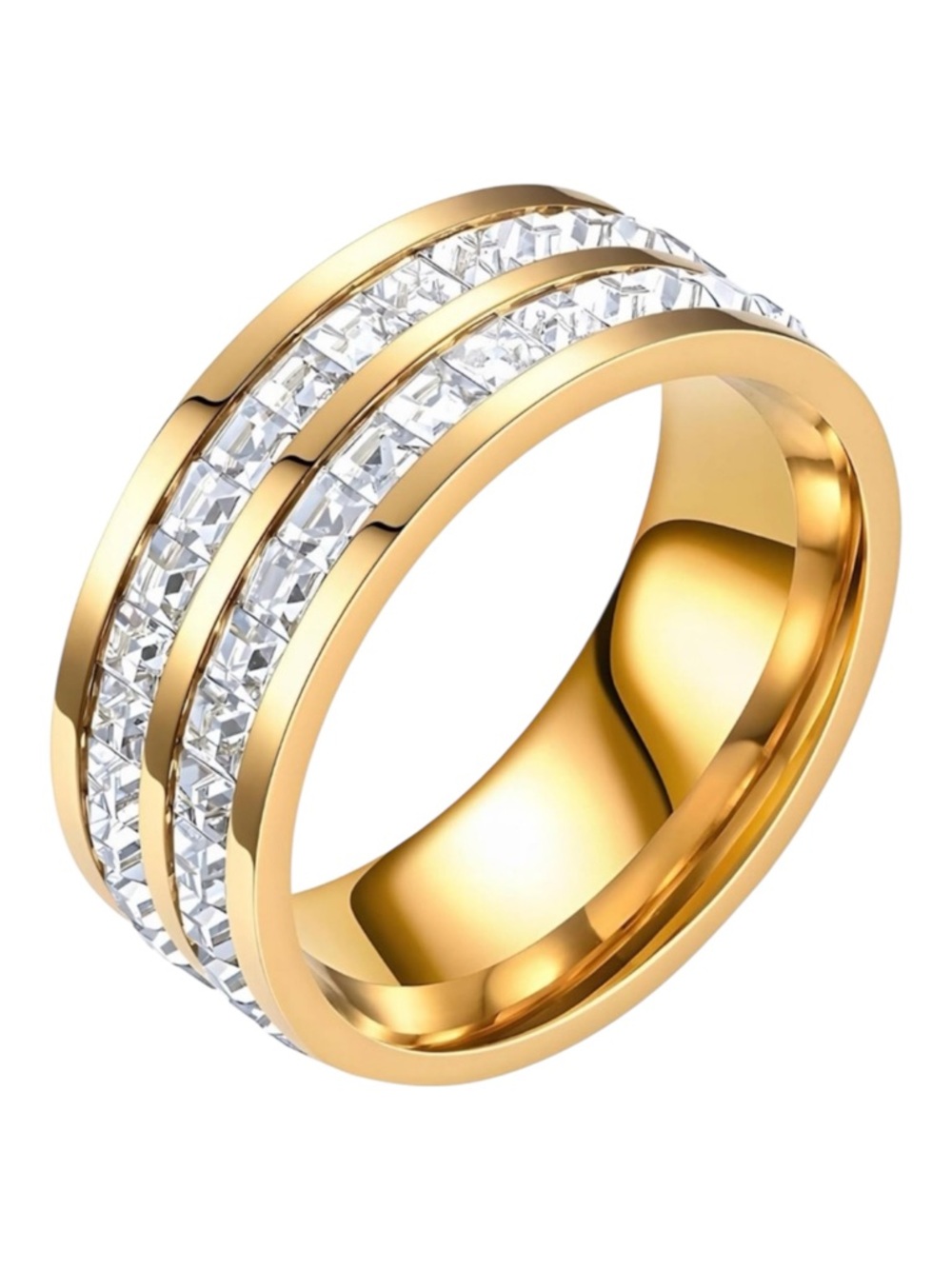 18K Gold Plated Cubic Zirconia Band Ring Stainless Steel Size 8